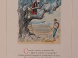 a picture of a book with a picture of a man and a woman sitting on a tree