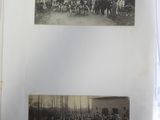 two pictures of people standing in front of a building