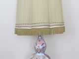 a table with a lamp on it and a lamp shade on top of it