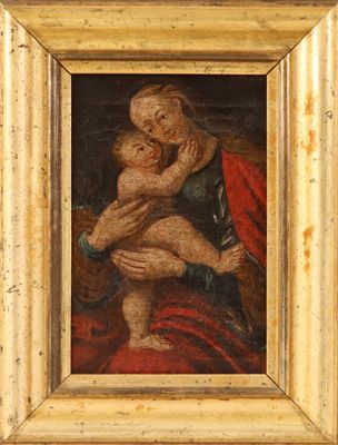 an old painting of a woman holding a baby in her arms