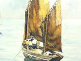 a painting of a sailboat in the water