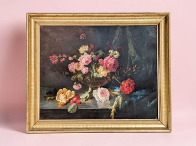 a picture of a painting of flowers in a gold frame