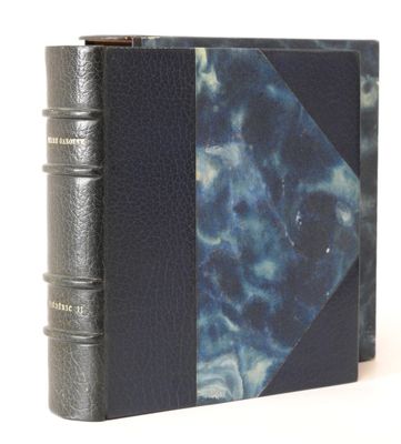 une image représentant un livre bleu à la couverture marbrée