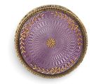an image of a purple and gold broochle on a white background