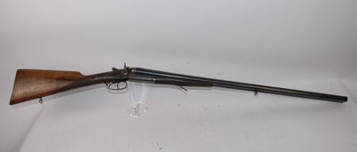 a rifle with a wooden barrel on a white background