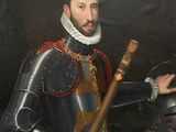 portrait d'un homme en armure tenant une épée et un bouclier