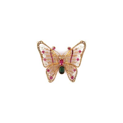 Importante broche-pendentif "Papillon" en or jaune ajouré 75…