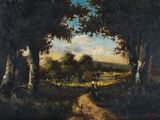 une image représentant un tableau où l'on voit une personne marchant sur un chemin de terre