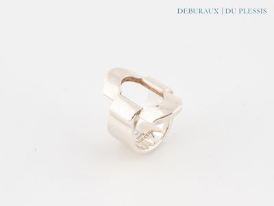 sterling silver ring with a single diamond cut in the middle