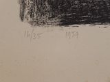 a black and white drawing of a boat on the water