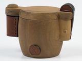 a wooden cup that has a handle on it