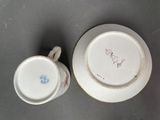 two cups and saucers are sitting on a table