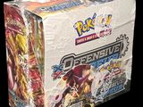 un gros plan sur une boîte de cartes à collectionner Pokémon sur fond noir