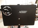 a close up of a large black box with a logo on it