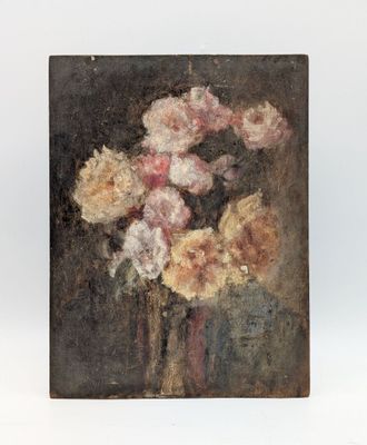 peinture représentant des fleurs dans un vase sur fond blanc