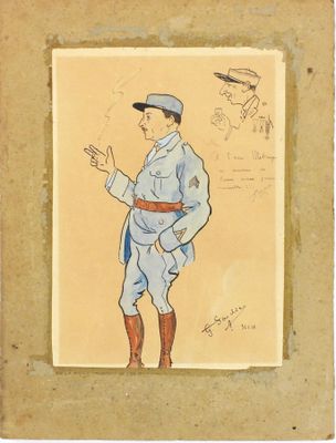 une image représentant le dessin d'un homme en uniforme bleu