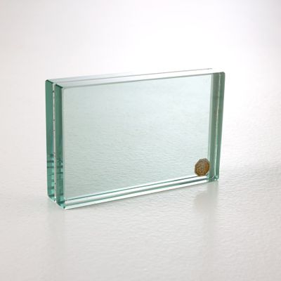 un petit bloc de verre contenant un penny
