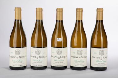 six bouteilles de vin sont alignées sur une surface blanche