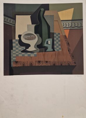 une image représentant un tableau sur lequel figurent un vase et un vase posé sur une table