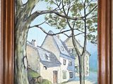 peinture représentant une maison avec un arbre devant, sur un mur