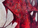 painting of a red dragon on a white background with a black and white background