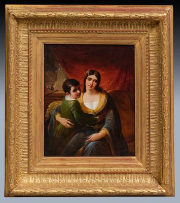 a painting of a woman holding a child in her arms