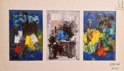 three paintings hanging on the wall of a room
