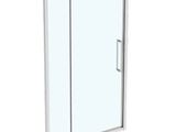 un gros plan d'une porte de douche en verre sur fond blanc