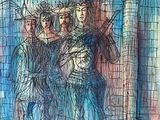 dessin d'un groupe de personnes devant un bâtiment
