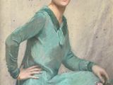 an image of a painting of a woman in a green dress