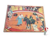 a picture of a picture of a circus scene on the wall