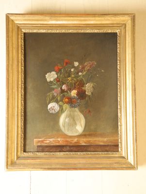 une peinture de fleurs dans un vase sur une table