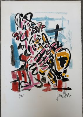 une image représentant un tableau sur lequel figure une moto recouverte de graffitis