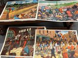 trois photos de personnes posées sur une table, avec une horloge en arrière-plan