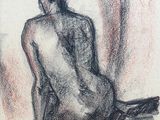 drawing of a nude woman sitting on the ground with her legs crossed