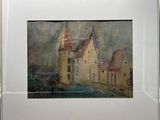 une image représentant un tableau représentant un château, dans un cadre blanc