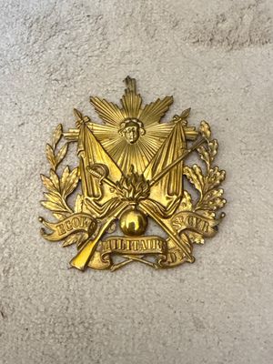 l'emblème représentant un blason de couleur dorée surmonté d'une couronne