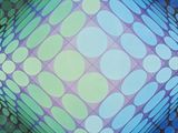 painting of a blue, green, and purple geometric pattern with circles
