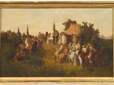 une image d'une peinture représentant un groupe de personnes à cheval