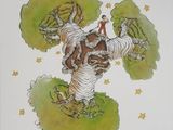 a drawing of a man riding a horse on a tree