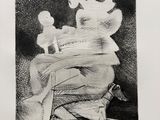 dessin au crayon représentant une femme assise sur une chaise, avec un chat sur les genoux