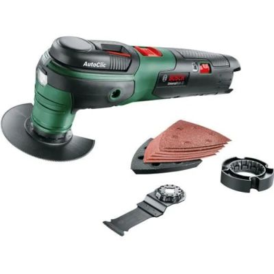 a corded rotary sander with tools on a white background