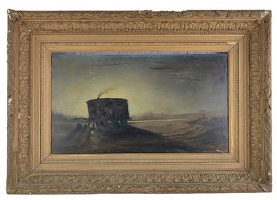 an oil painting of a horse drawn carriage in a field