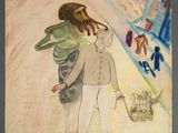 une image représentant un tableau dans lequel un homme et une femme marchent dans une rue