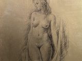 drawing of a nude woman standing in front of a mirror
