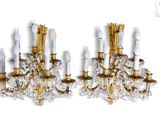 paire d'appliques murales anciennes en laiton et cristal