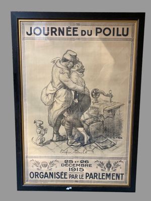 affiche encadrée représentant un homme et une femme s'enlaçant devant un mur