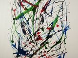 abstract painting of multicolored brush strokes on a white background