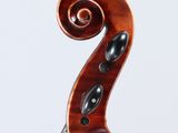 a close up of the back of a violin with a fiddle in the foreground