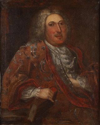 a painting of a man in a red coat with a sword